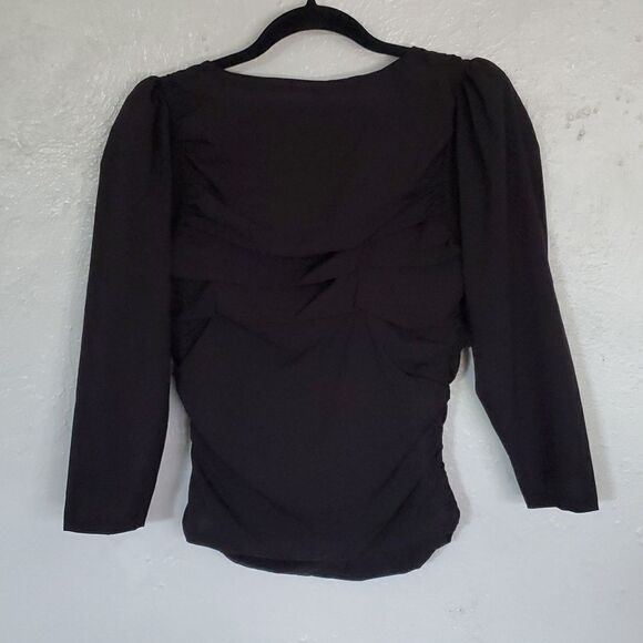 Senlis Black Rouched Shirt with Slightly Puff Sleeves - Picture 5 of 12
